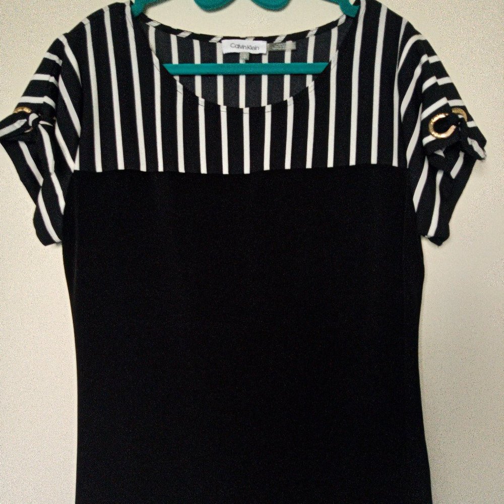 Calvin Klein Striped Black Top, Size S